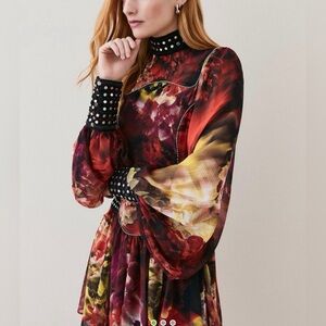 ◆KAREN MILLEN◆ 花柄織り プロム ミディスカート Floral Print Twill Woven Prom Midi Skirt | Karen Millen